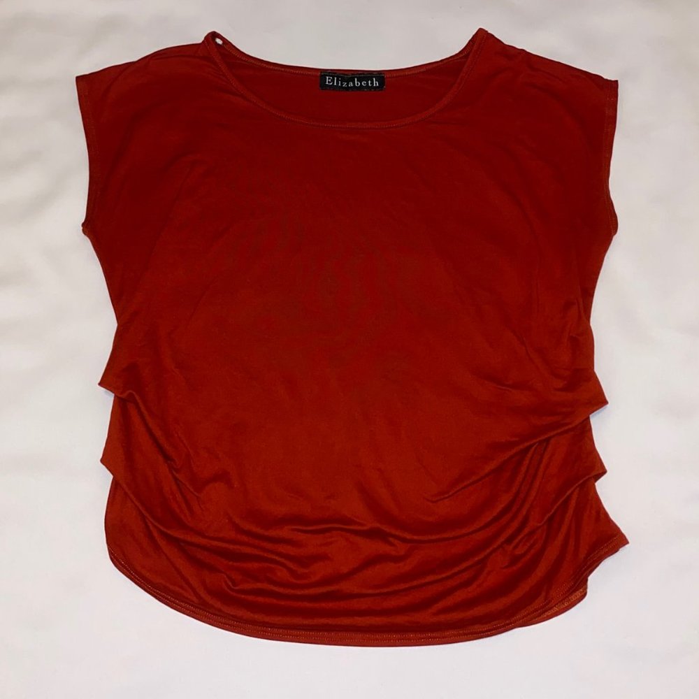 Deep Rust Orange Scoop Neck Top, L
